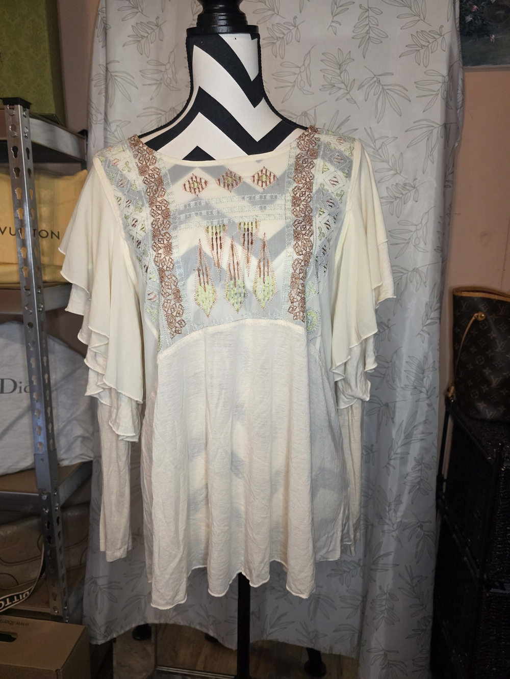 Free People La Cienega Embroidered Top - Sz L Retail $88